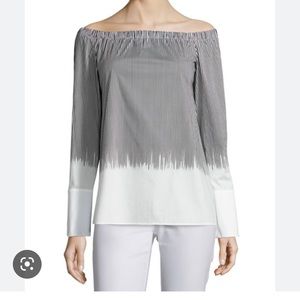 Lafayette 148 New York Striped Off-the-Shoulder Blouse